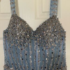 Sequin Embellished Blue Dress
